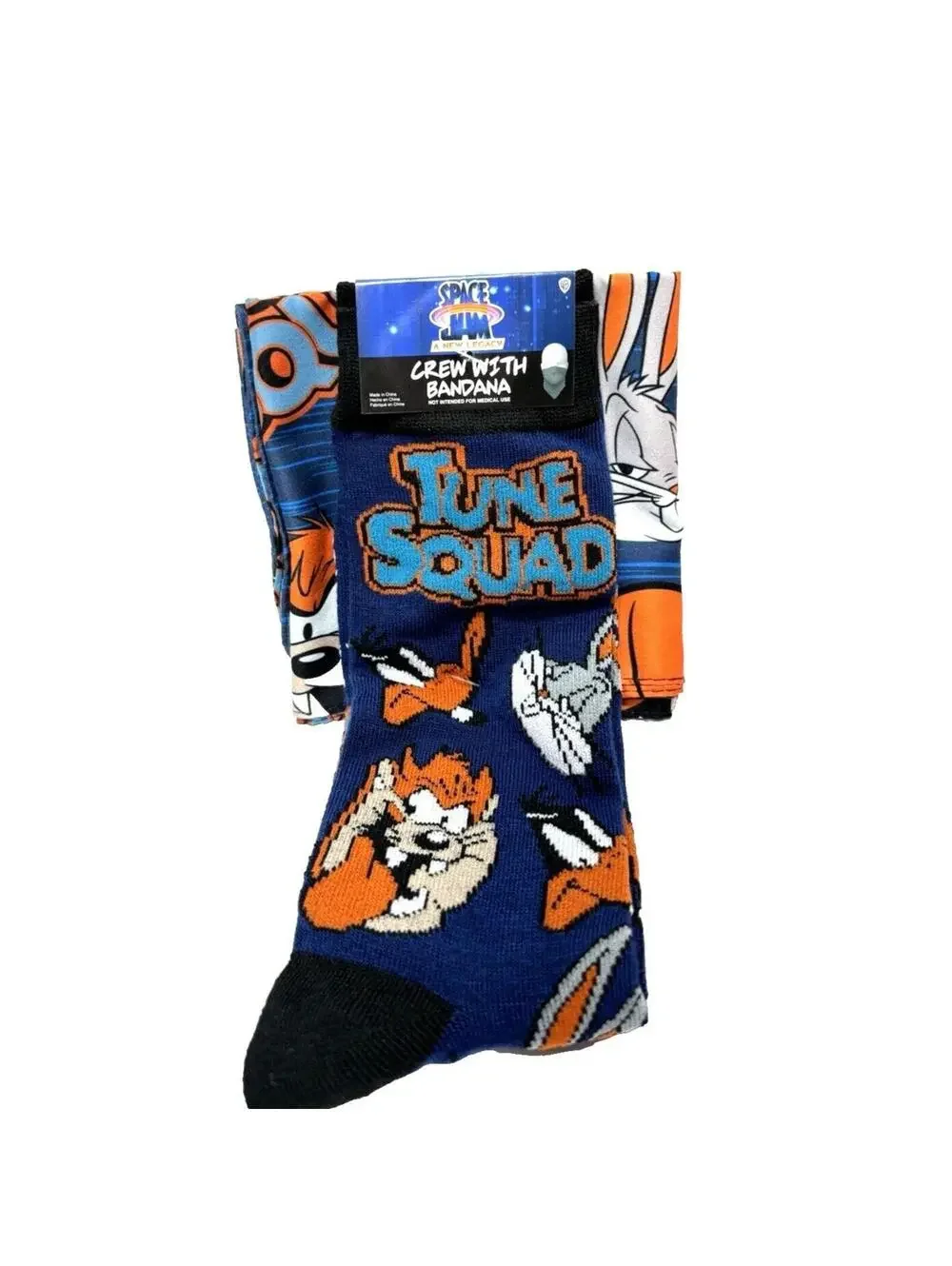 Space Jam Looney Tunes Socks & Bandana, Novelty Socks, Shoe Size 6-12, Blue, New
